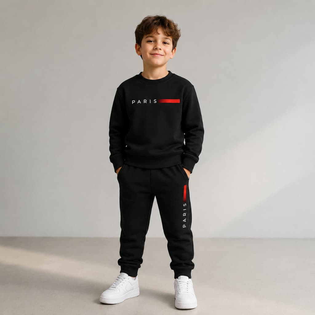 Conjunto Infantil Moletom Paris Calça e Blusa Com Bolso  Masculino Feminino Algodão