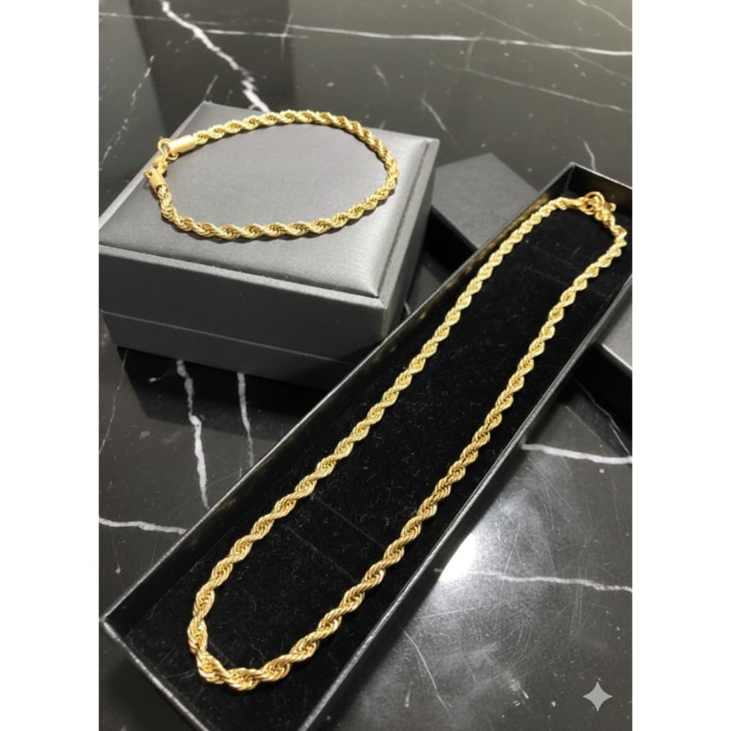 Conjunto Colar e Pulseira Cordão Baiano Trançado Banhado a ouro 18k Lançamento