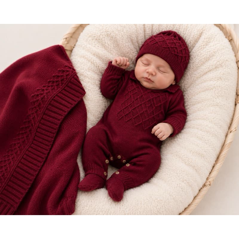Saída Maternidade Completa 3 Peças — Tricot Luxo, Super Confortável para Recém-Nascido