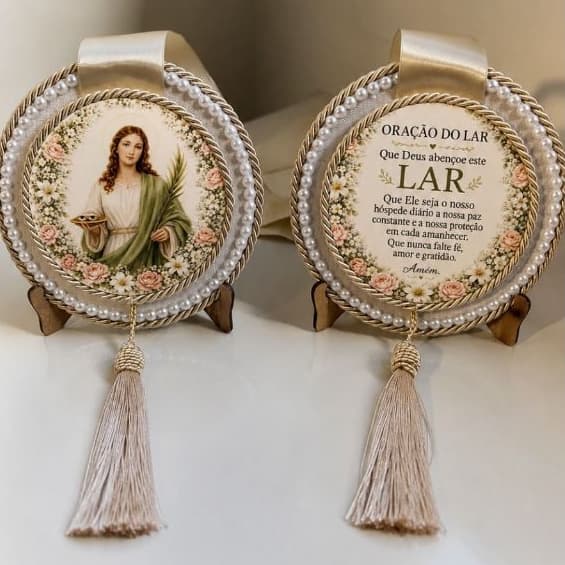 Escapulário de Porta Santa Luzia Nossa Senhora de Fátima Santa Rita Católico Oração do Lar Decoração Design Sofisticado