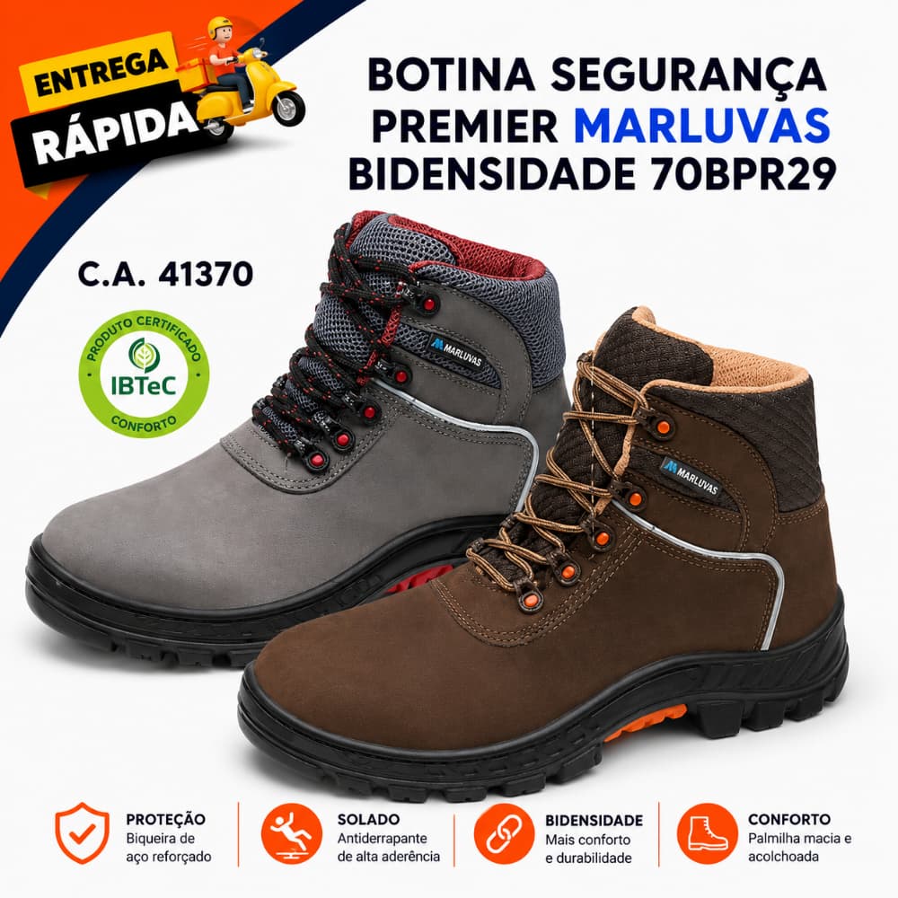 Bota Botina Premier Marluvas 75BPR29 Segurança Premium Qualidade Proteção Bidensidade Engenheiro
