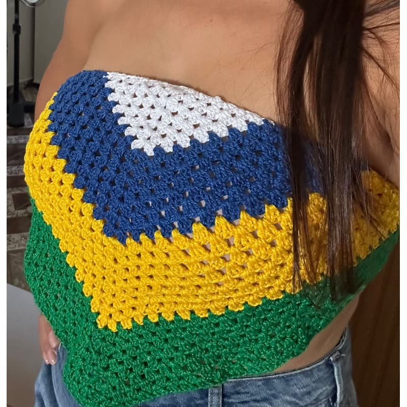 Bandana / Cropped do Brasil em Crochê  Feminina Artesanal  3 em 1 🇧🇷