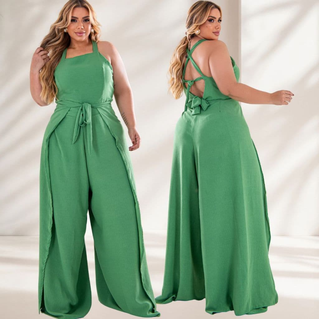 Macacão Longo Plus Size Pantalona wid leg envelope moda casual elegante verão moda maior curve alça regular multiformas