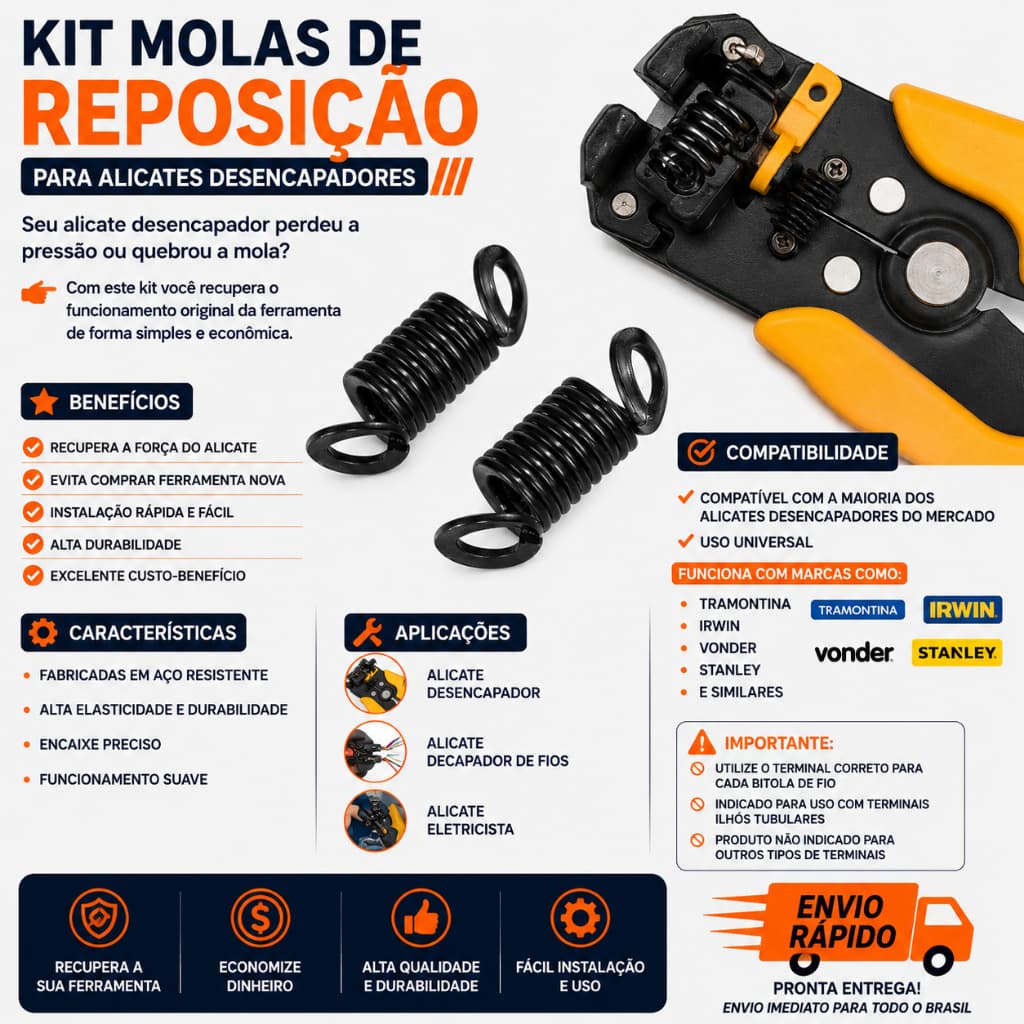 Kit 2 Molas Alicate Desencapador Reposição Universal Decapador Fios Eletricista
