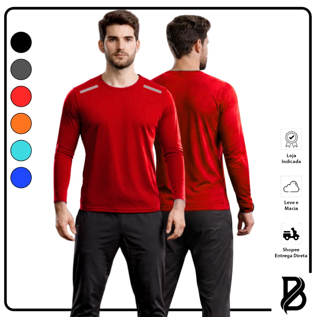 Manga  Longa Dry Fitness Masculina Casual Treino Academia Exercícios Corrida Secagem Rápida