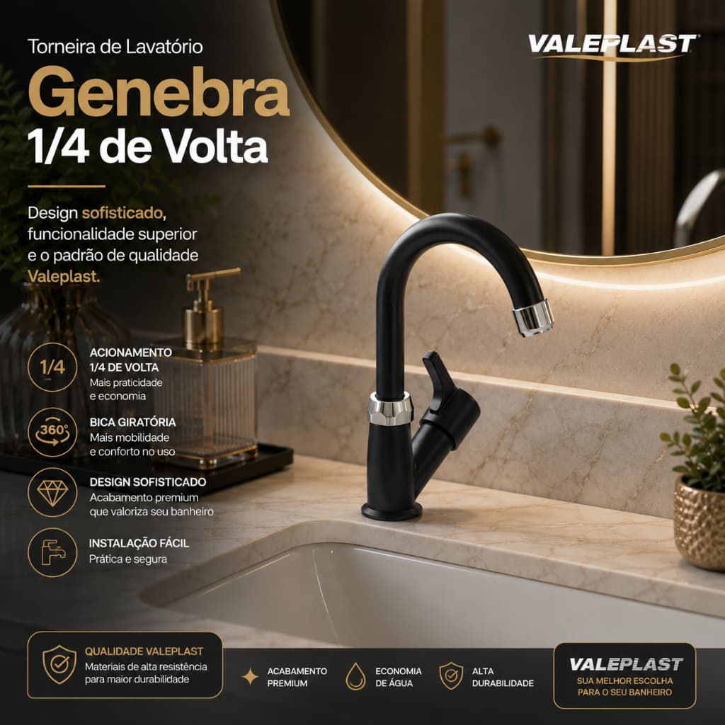Torneira De Lavatório Para Mesa Giratória Genebra Um Quarto De Volta