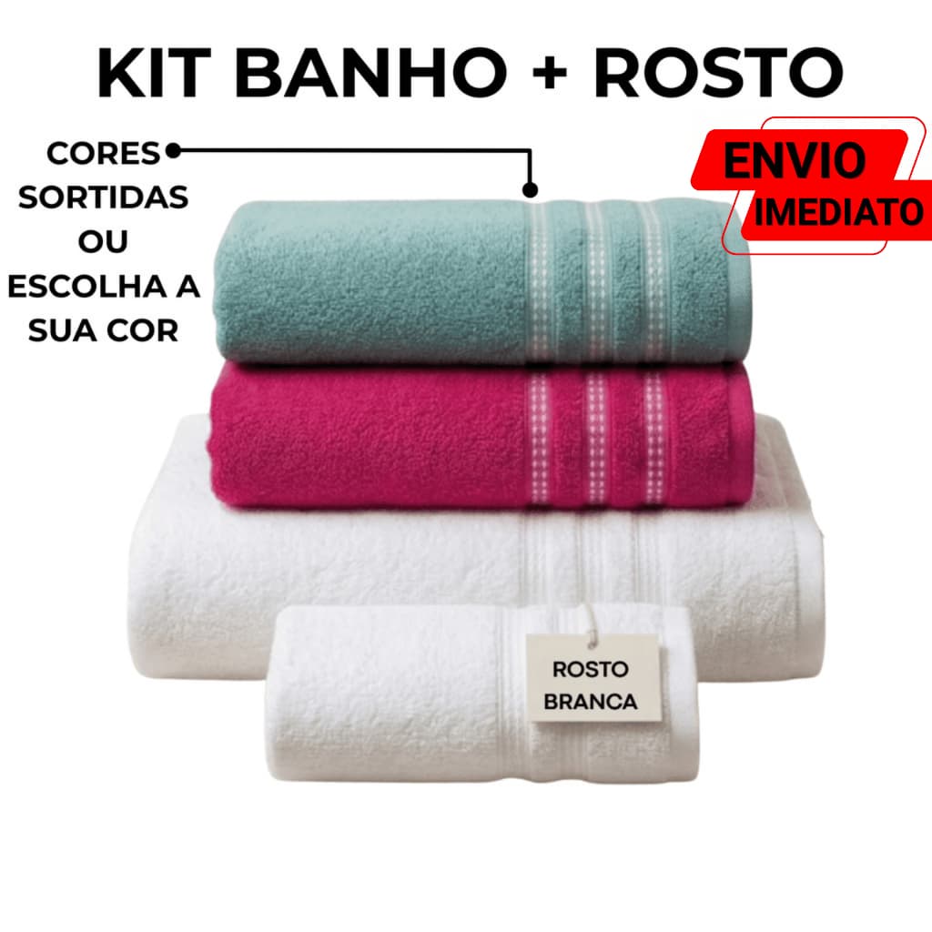 Kit Toalha de Banho + Rosto Branca Algodão Casa Banheiro Macia Jogo Completo