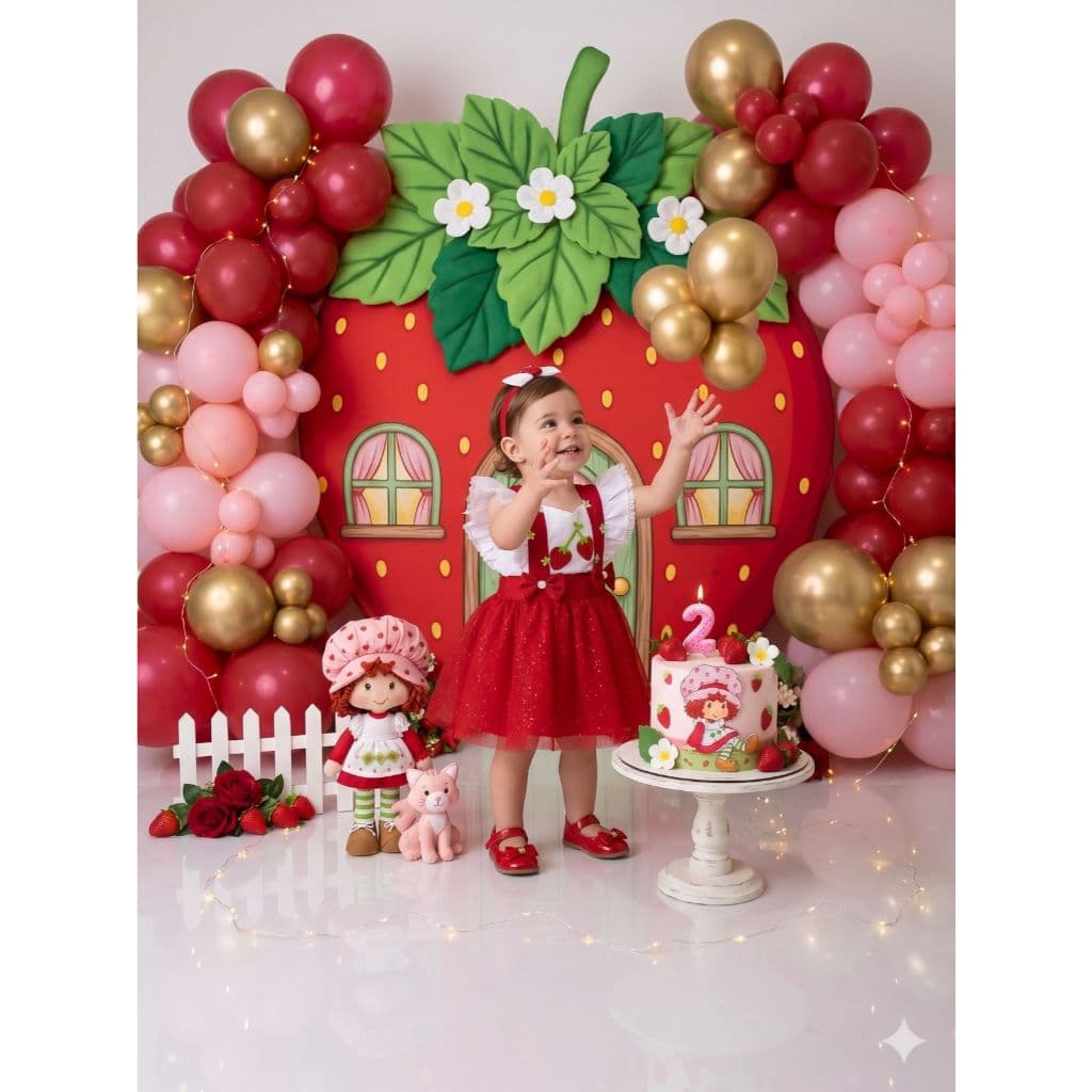 Romper/Vestido Jardineira Moranguinho Mesversário