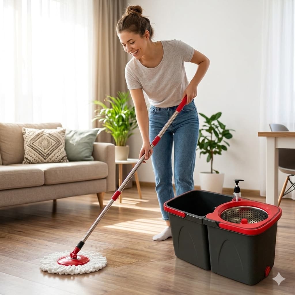 ✨Mop Giratório Duo 360° Powermaid com Balde Duplo e Centrífuga em Aço Inox