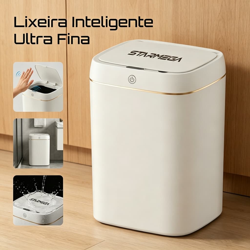 Lixeira Inteligente 11L Ultra Fina com Sensor Sem Toque, Tampa Anti-Odor para Casa e Banheiro