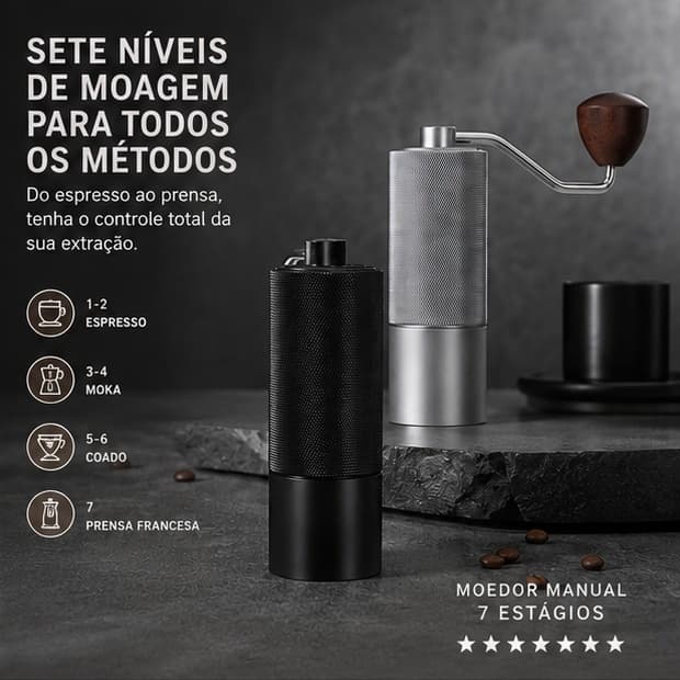 Moedor Café Manual CNC 38mm 420 Inox Ajuste 150-1400μm Alta Precisão