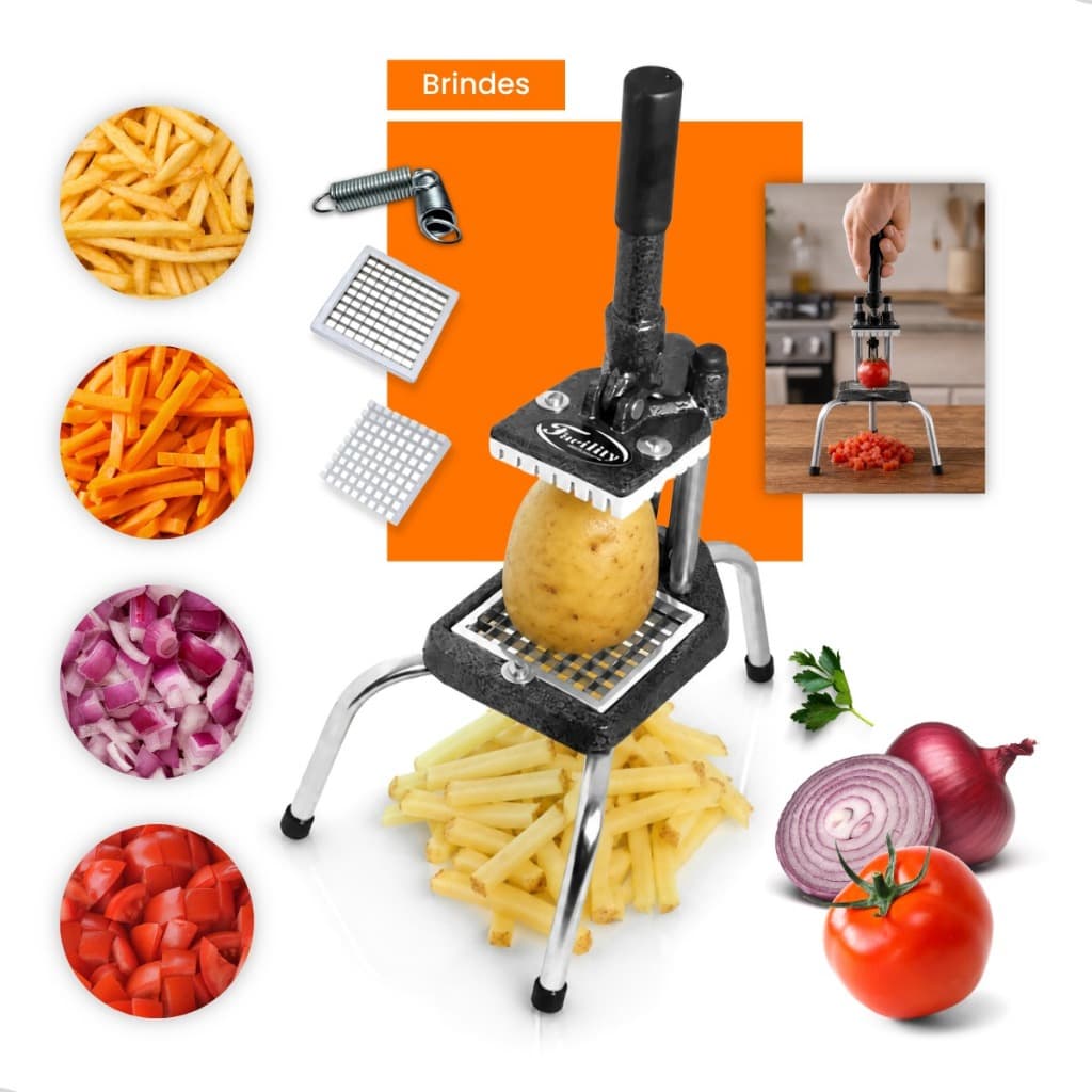 Picador Cortador Fatiador de Legumes Palito Reforçado Inox com Kit de 2 molas + Faca Reserva