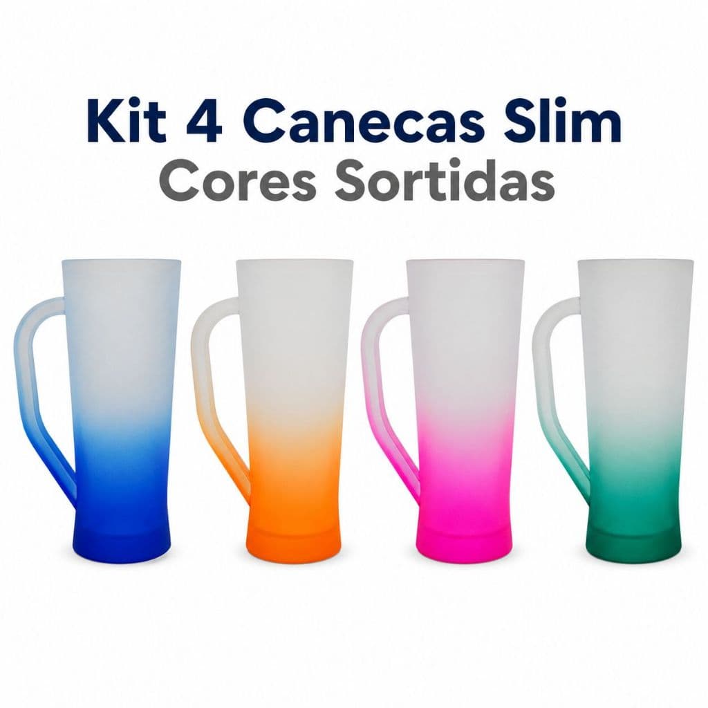 Kit  4 Canecas Slim Degradê Cores Sortidas Sem Personalização
