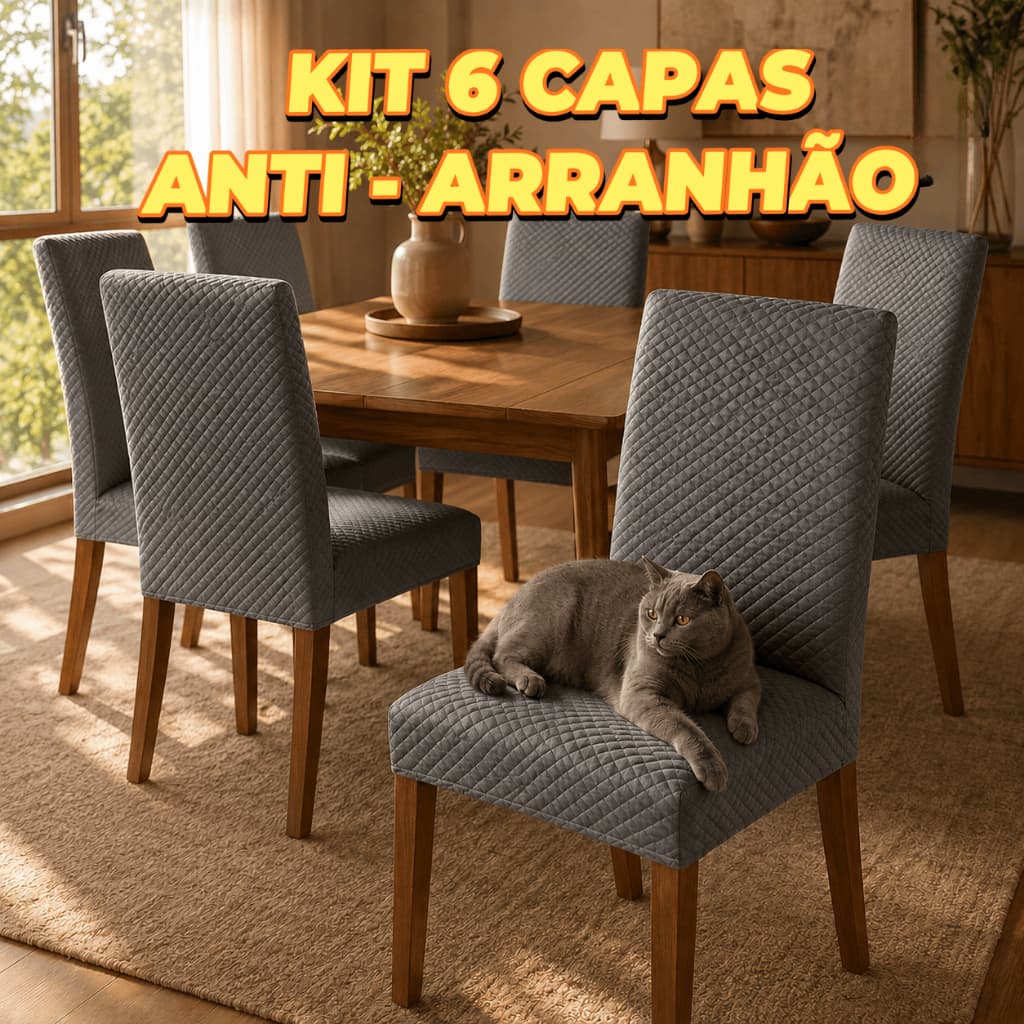 Kit 6 Capa de Cadeira Anti Arranhão Gato Em Matelassê Tamanho Universal Encaixe Perfeito Tecido Elegante Premium