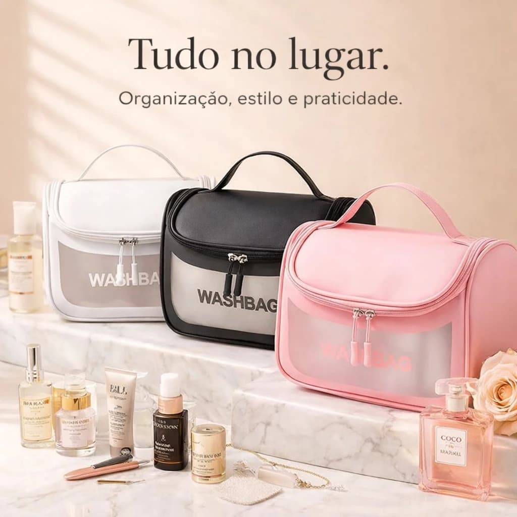 Necessaire Feminina Viagem Alça Bolsa Mão Maquiagem Higiene Estojo Zíper Organizadora Grande Espaçosa