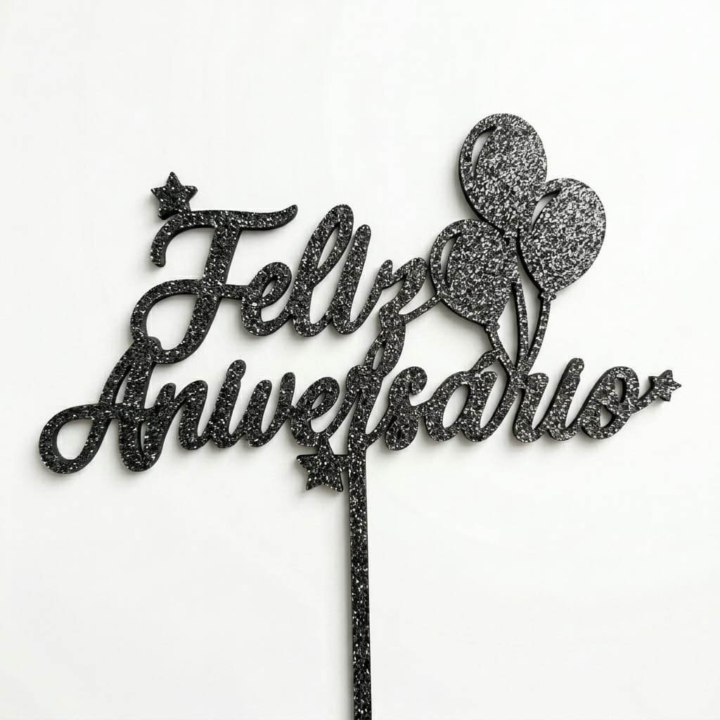 Topo De Bolo Feliz Aniversário Decorativo Premium Para Festa Preto Branco Azul Bege Marrom Rosa