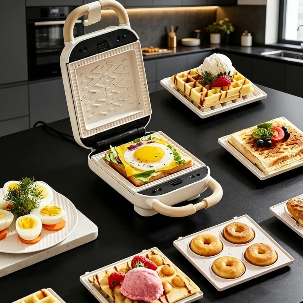 3 em 1 Elétrica Antiaderente Sanduicheira e Waffles/Donuts 650w Grelha Removível Portátil 110V -M9