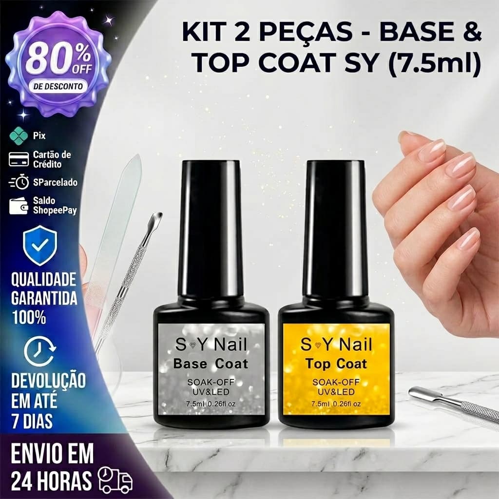 KIT 2PC SY 7.5 ml Top Coat/Gel Base UV/Acabamento UV