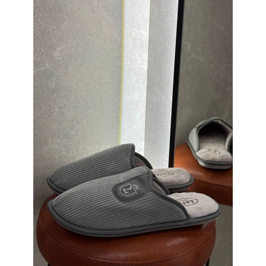 PANTUFA MASCULINA LEFFA CHINELO DE PANO CINZA SOLADO ANTIDERRAPANTE CONFORTÁVEL INVERNO MODERNA