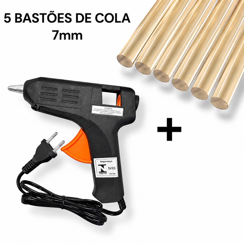 Kit Pistola de Cola Quente 20W Bivolt 5 Bastões Cola Quente 7mm Profissional
