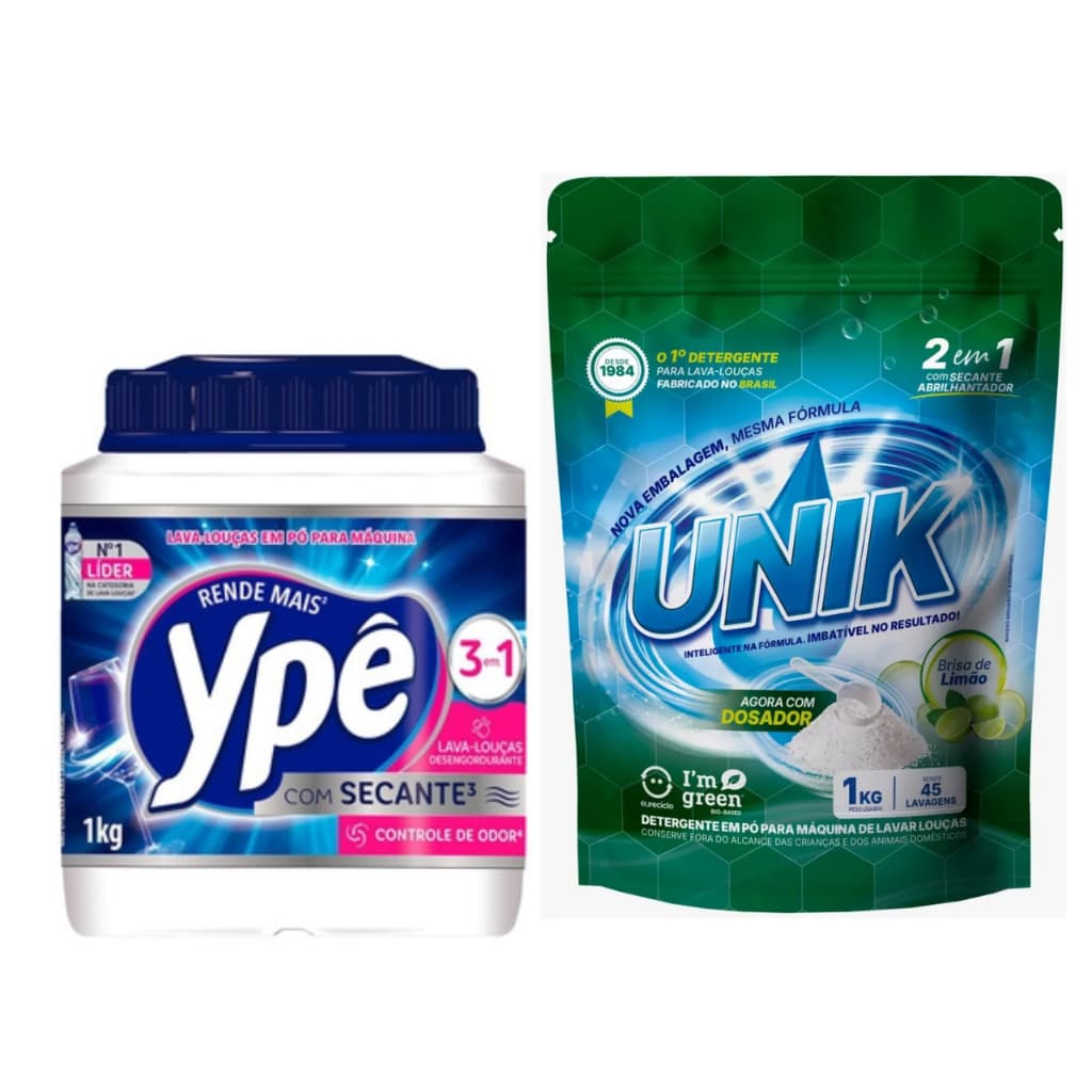 Kit Lava Louças em Pó Ype 1kg + Unik Limão em pó 1kg