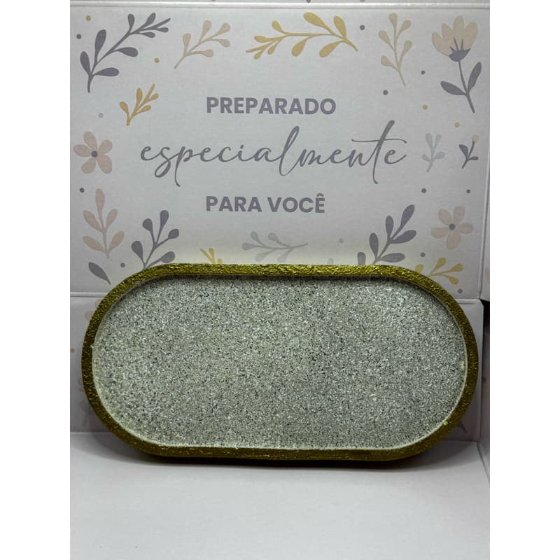 Bandeja Decorativa Oval Artesanal | Gesso e Pó de Mármore | Organizador Premium Impermeabilizado