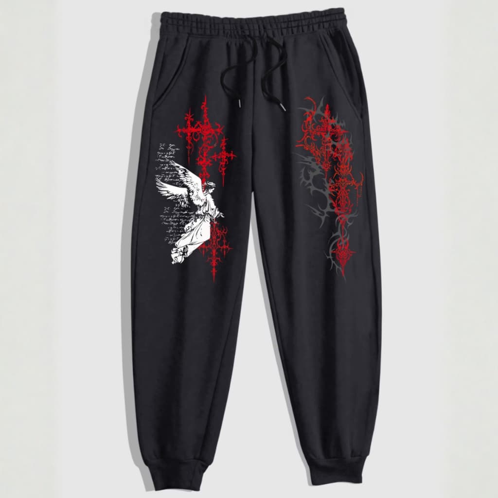 Calça Jogger Unissex Aesthetic Trap Anjo Dark Gothic Flanelada Moda Jovem