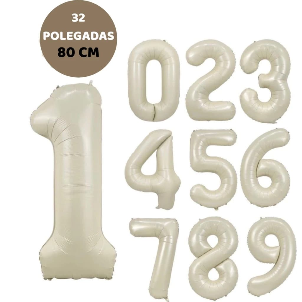 Kit 2 Balão 32Pol Metalizado Número 80CM Balões Grande Bexiga Para Aniversário Festa Off White Creme
