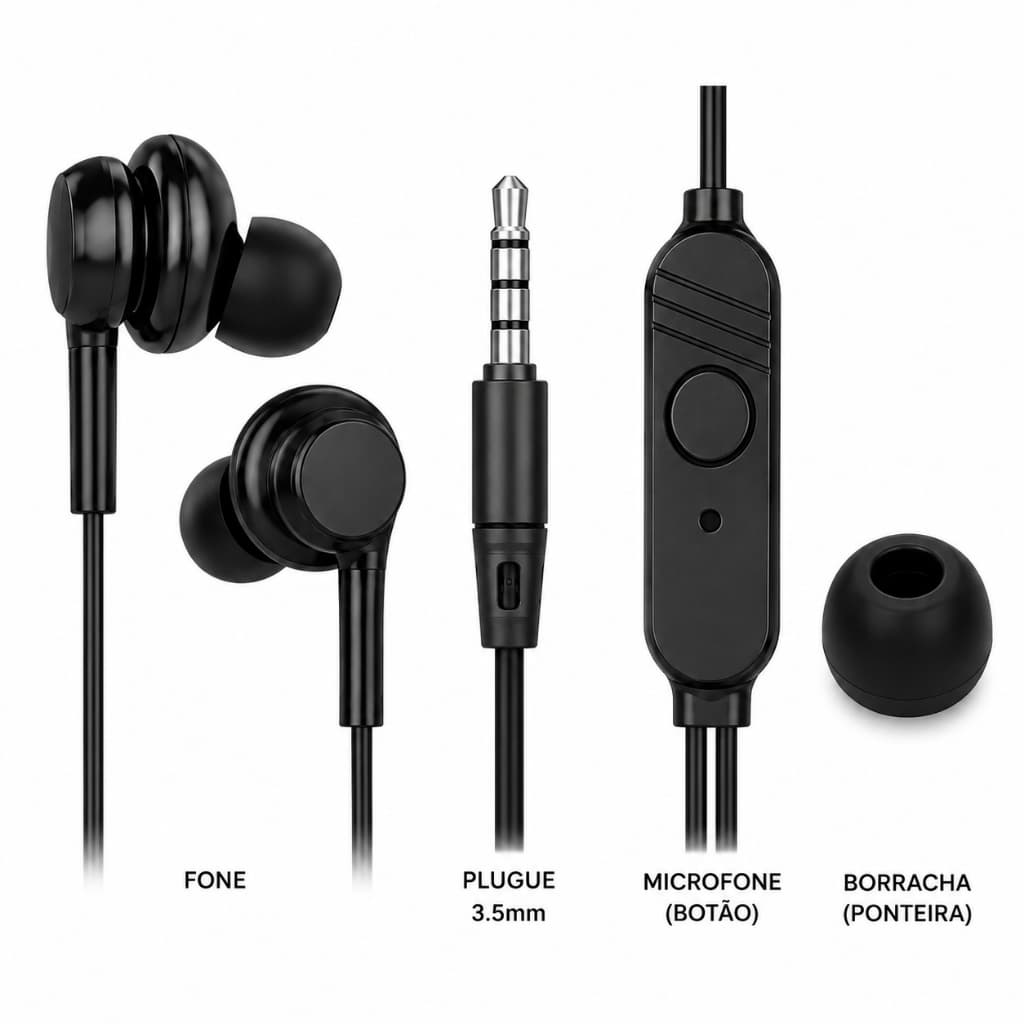 Fone de Ouvido P2 Estereo com Fio e Microfone Colorido