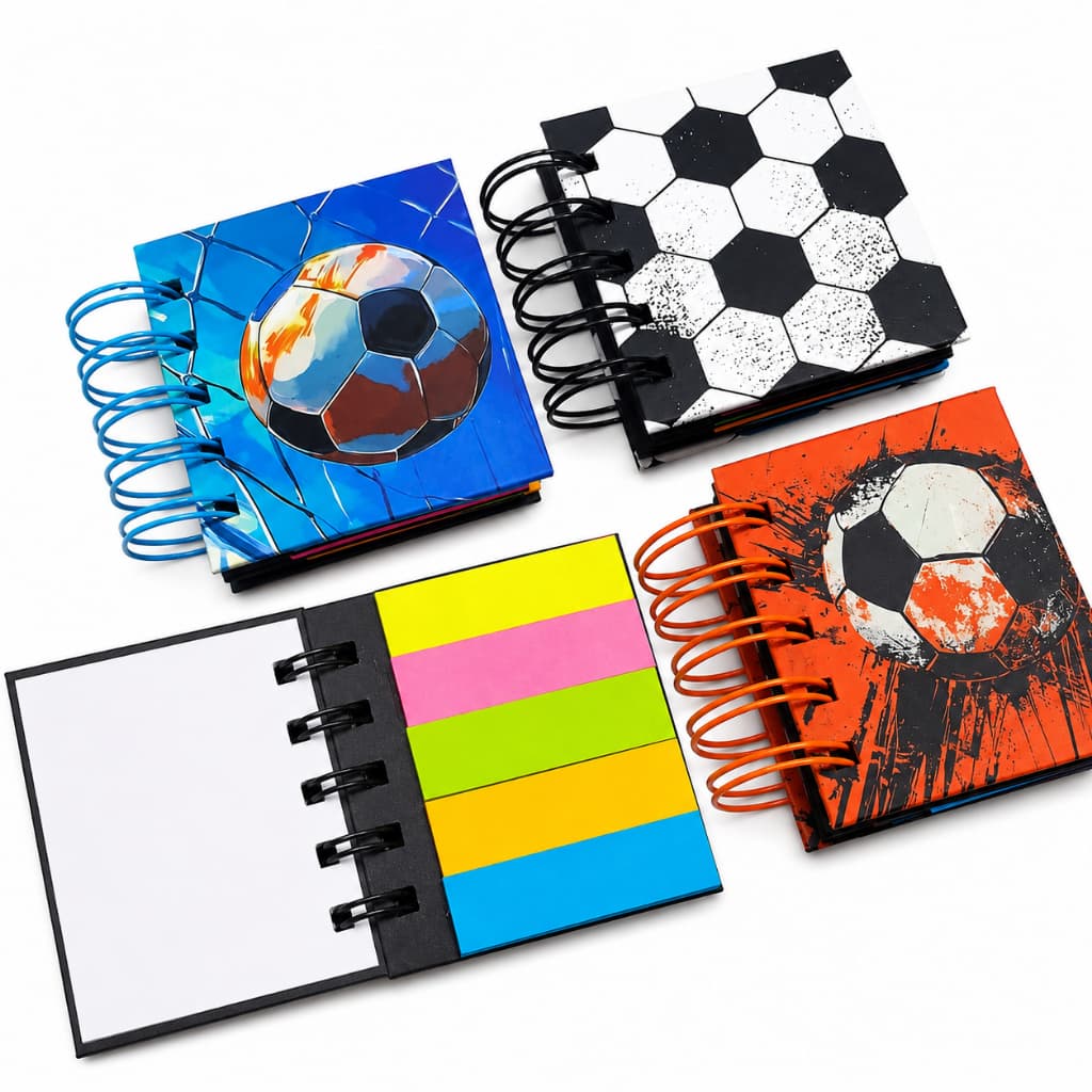 Mini Caderno Espiral Post It Futebol Infantil Bloco Anotações Lembretes Escolar Papelaria Criativa