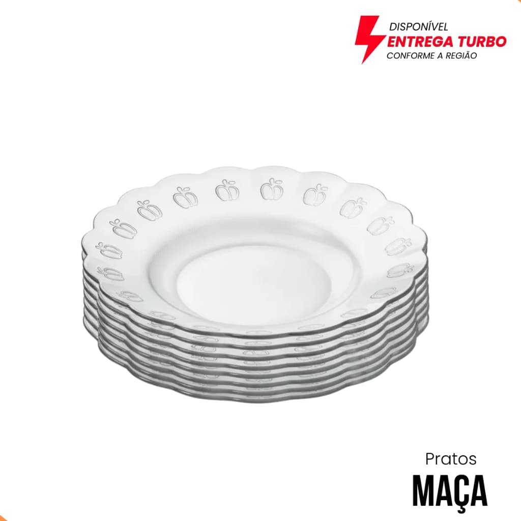 Jogo 6 Pratos Fundos de Vidro Cedar Relevo Mesa Posta Sopas Massas Resistente