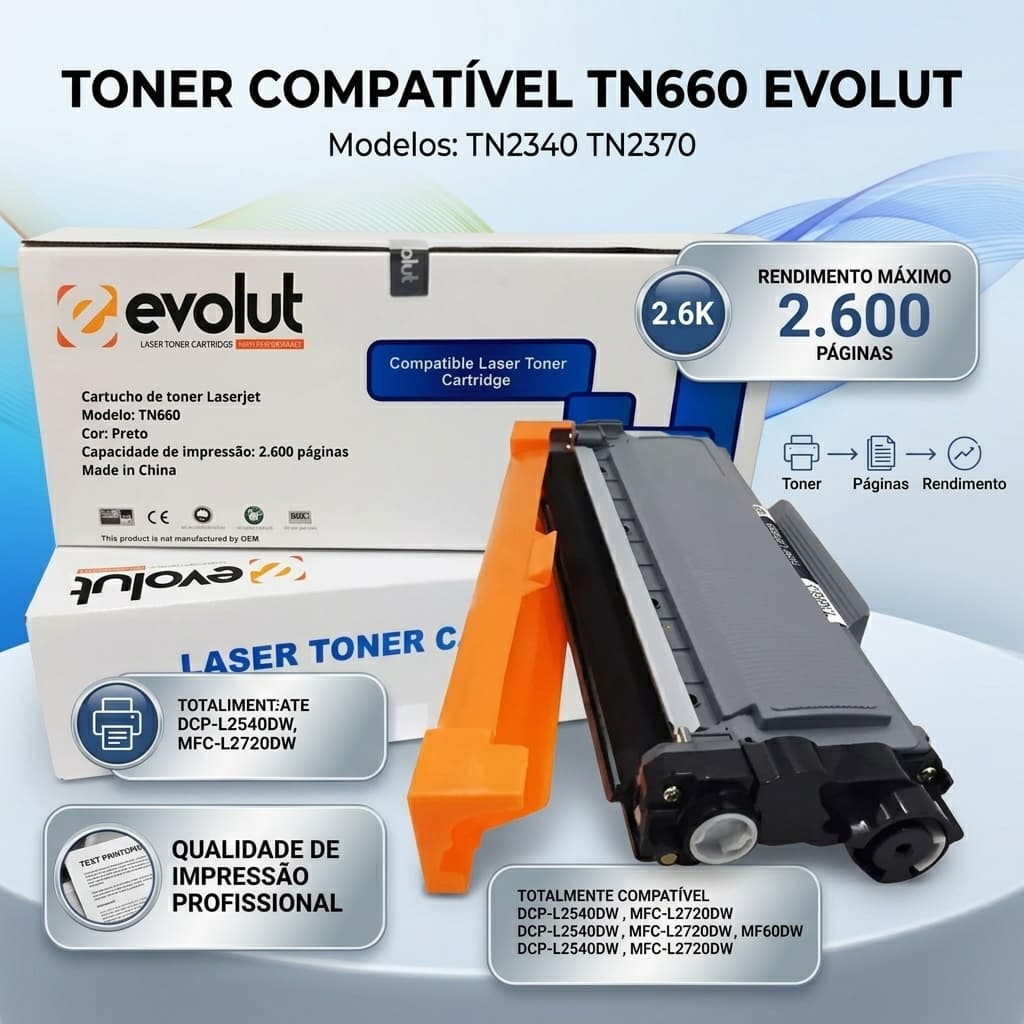 Toner Compativel TN660 Brother L2540DW L2360DW 2600 Paginas HL-L2300 HL-L2300D HL-L2305W HL-L2320 HL-L2320D HL-L2340