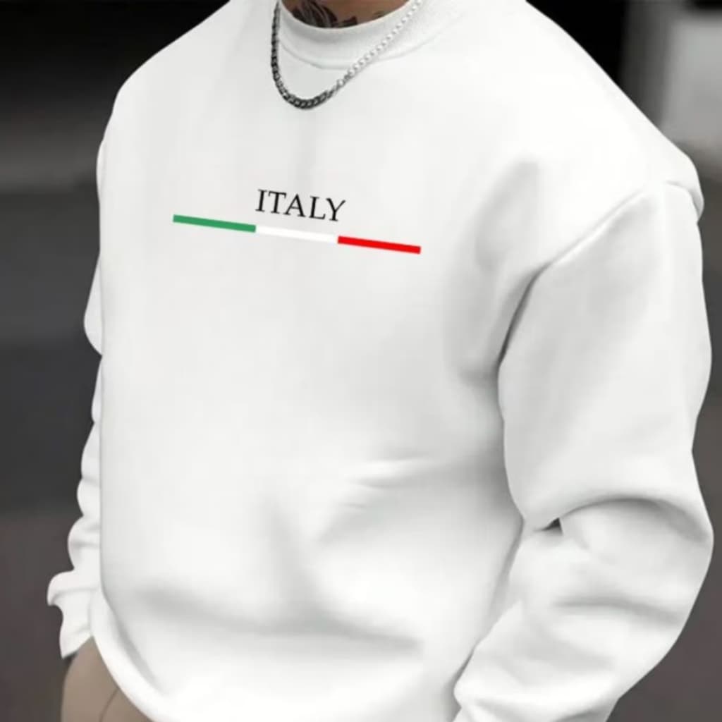 Moletom Gola Careca Italy Streetwear Minimalista Unissex Tendência Moda Inverno