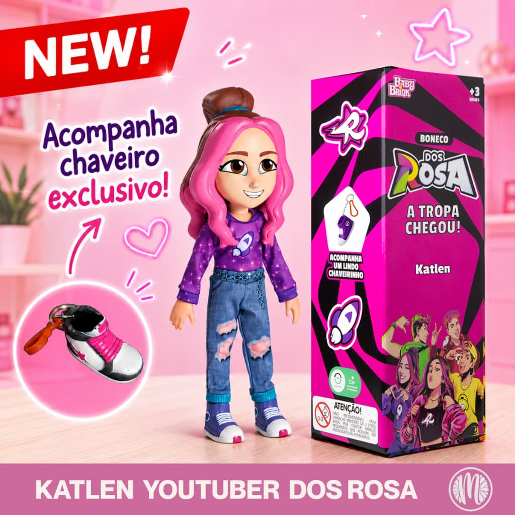 Boneca Katlen Dos Rosa 25cm Vinil Articulada Baby Brink