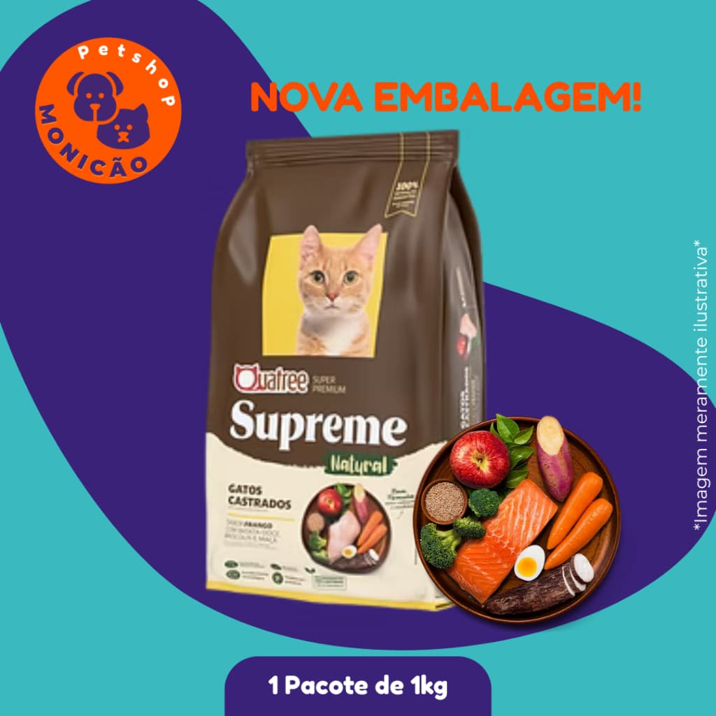 Quatree Supreme Frango & Batata Doce para gatos Adultos Castrados - 1KG