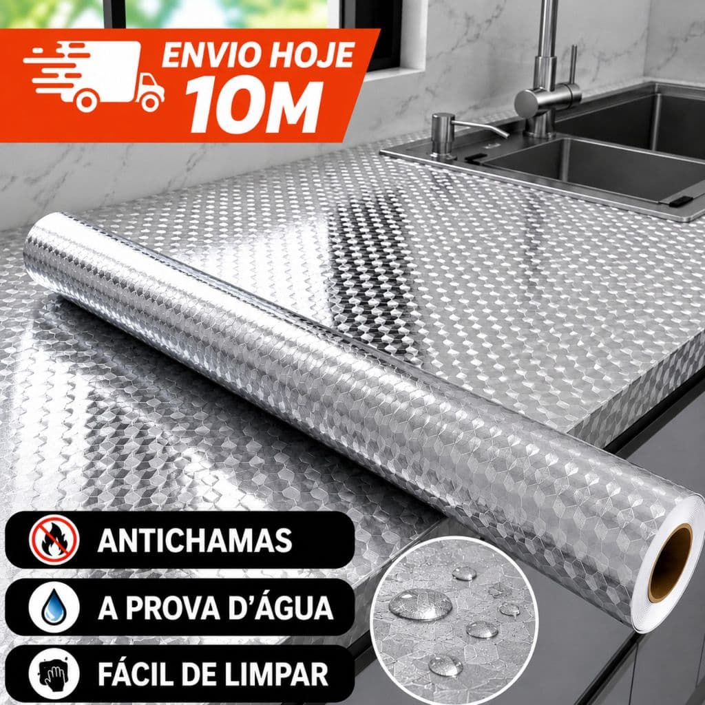 Papel De Alumínio Rolo Adesivo 3D A Prova Da Água Cozinha Pia Impermeável Antichamas