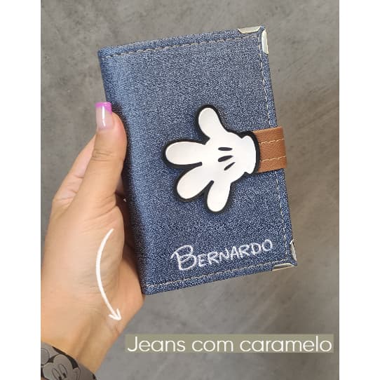 Carteira Porta Passaporte Personalizado Individual Carteira Viagem (Disney, mickey, minie) fecho em botão