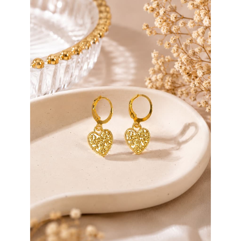 Brinco Argolinha Feminino Coração Dourado Delicado Moda Feminina