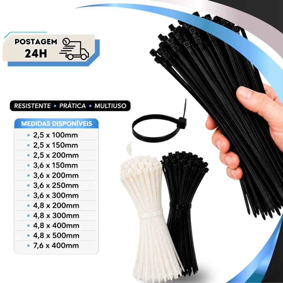 Kit 100 Abraçadeira Nylon Enforca Gato Reforçado Preto e Transparente
