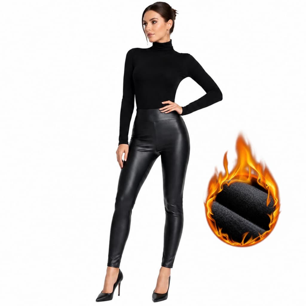 Legging de Couro  com Forro Peluciado Inverno Quente e Modeladora