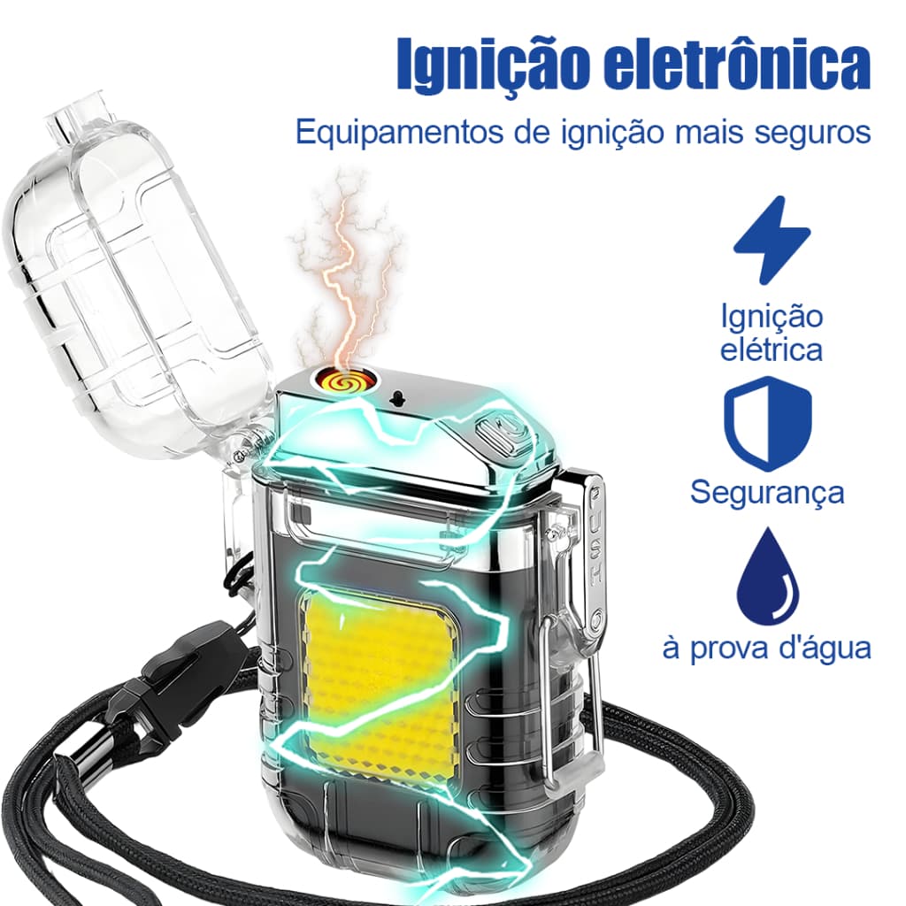 Isqueiro Elétrico Recarregável À Prova D'Água com Lanterna COB Multifuncional Anti‑Vento