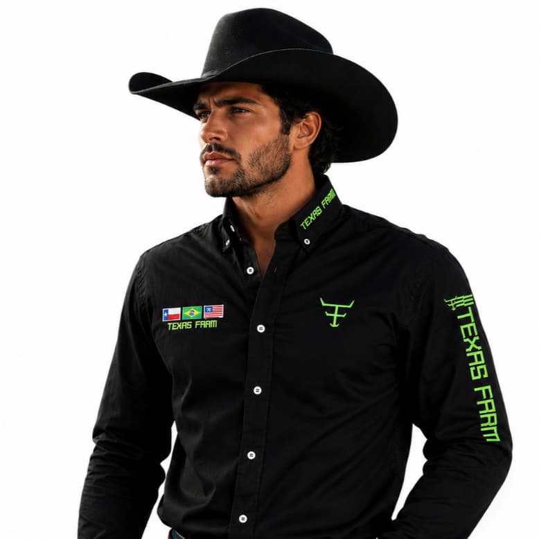 Camisa Manga Longa Country Masculina 100% algodão  Texas Farm Rodeio