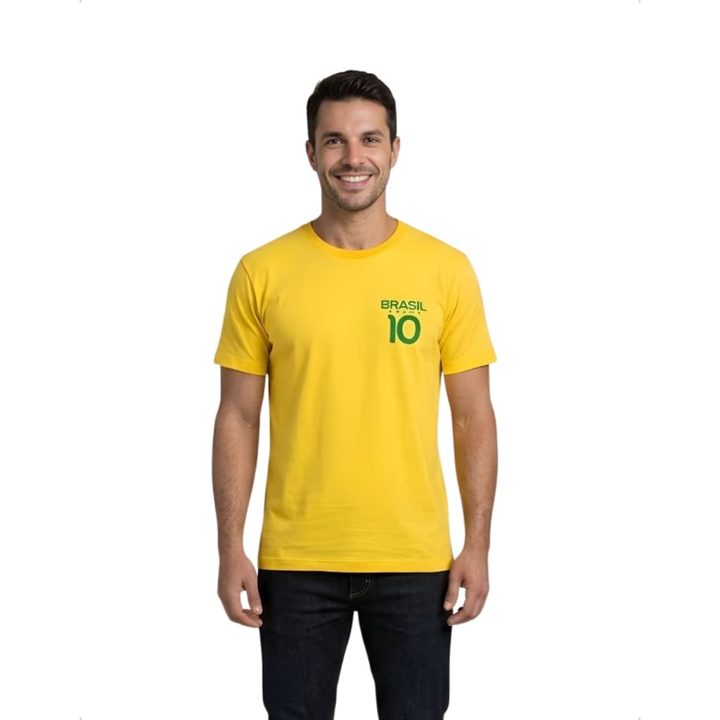 Camiseta Masculina Seleção Brasileira Algodão Copa Do Mundo Amarelo G
