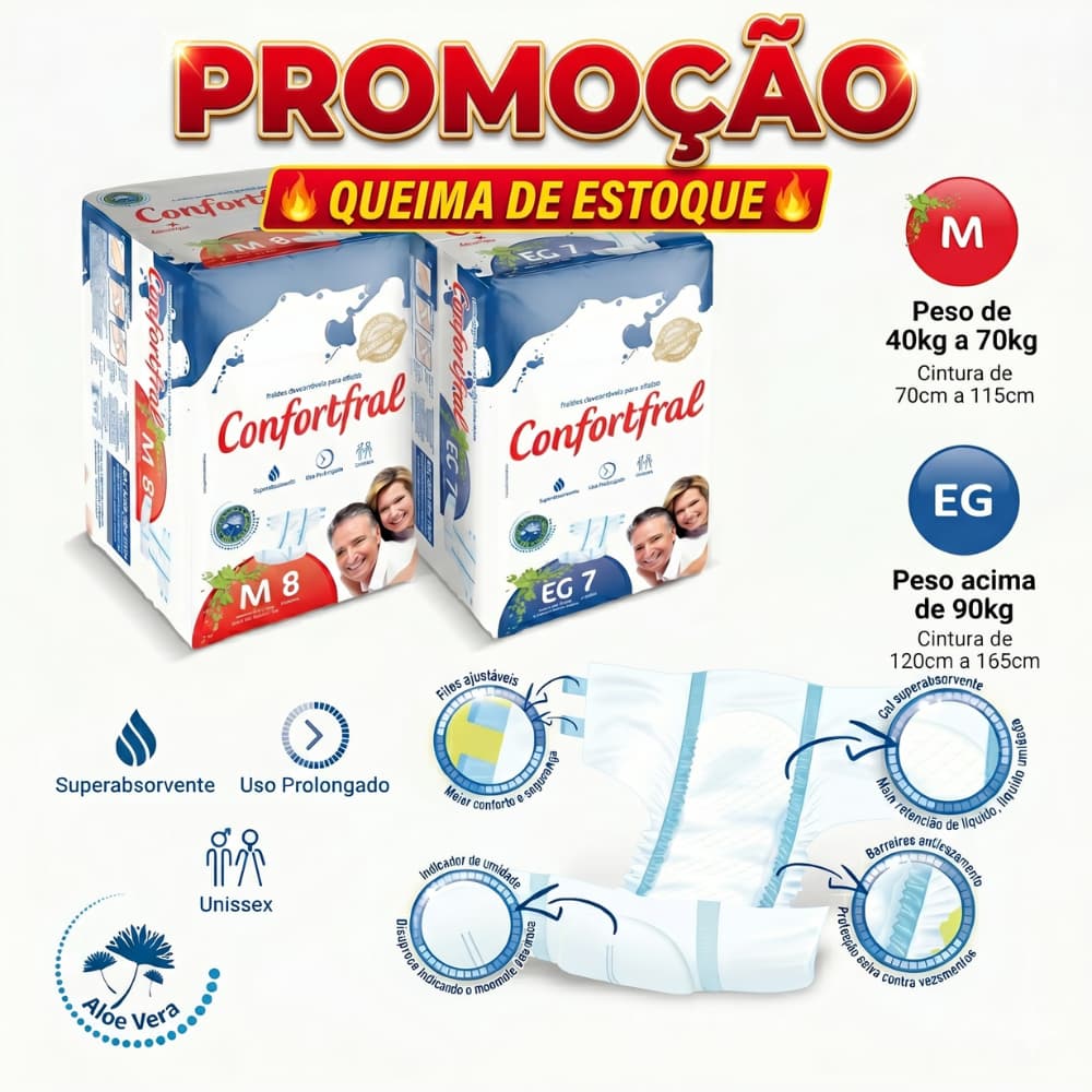 Fraldas Descartáveis Promoção Geriátricas e Pós Parto XG (EG) e M Confortfral