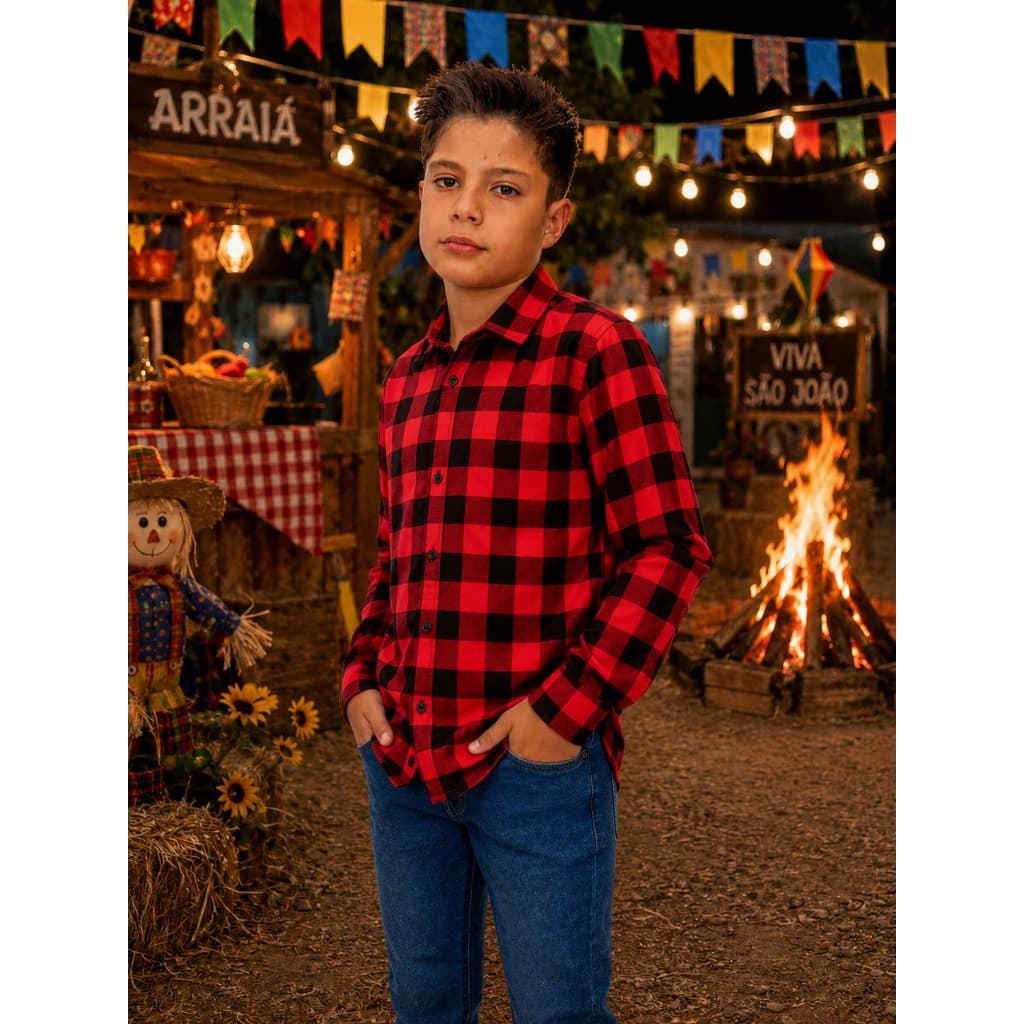 Camisa Xadrez Infantil Meninos Manga Longa Temática Estiloso