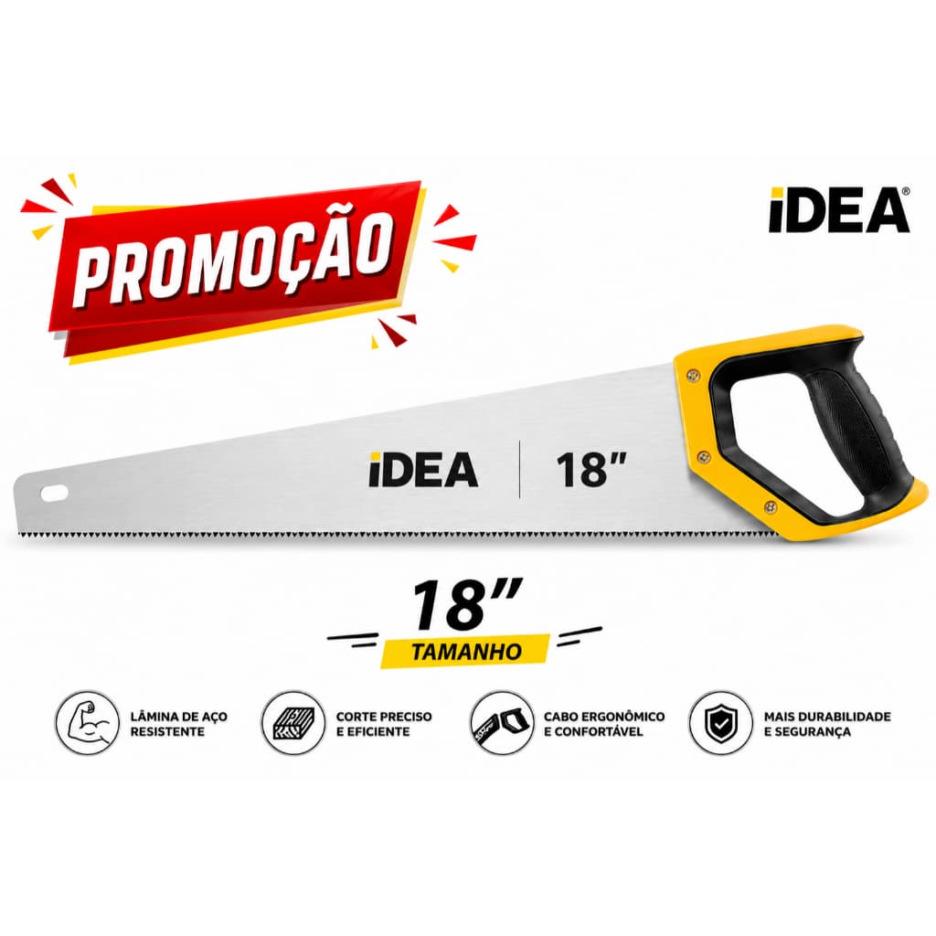 Serrote 18” Profissional 450mm Aço Reforçado, Cabo Ergonômico, Corte Preciso Carpinteiro Marceneiro Obra