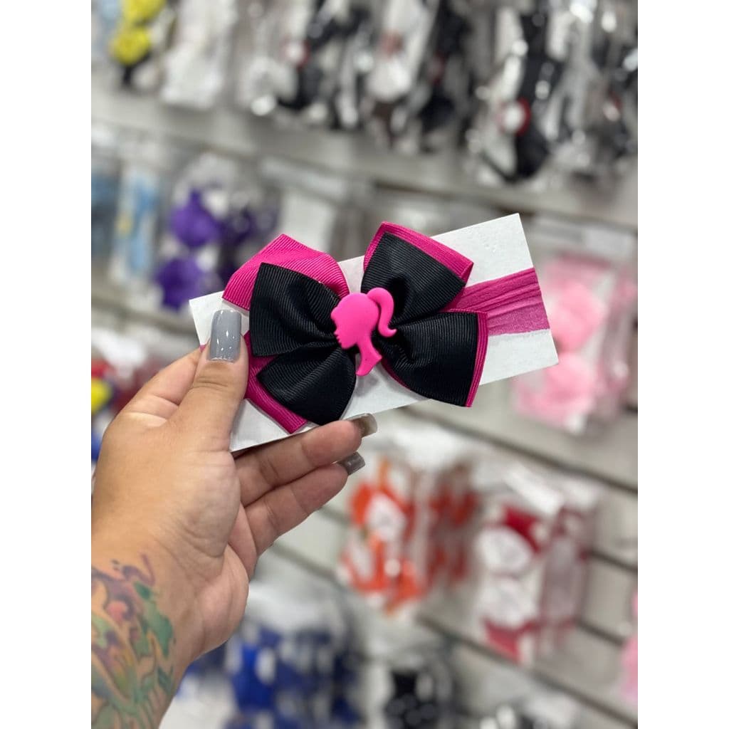 Laços Temáticos para Bebê Barbie Rosa E Preto Faixas Acessórios Infantis Mesversario Fantasias