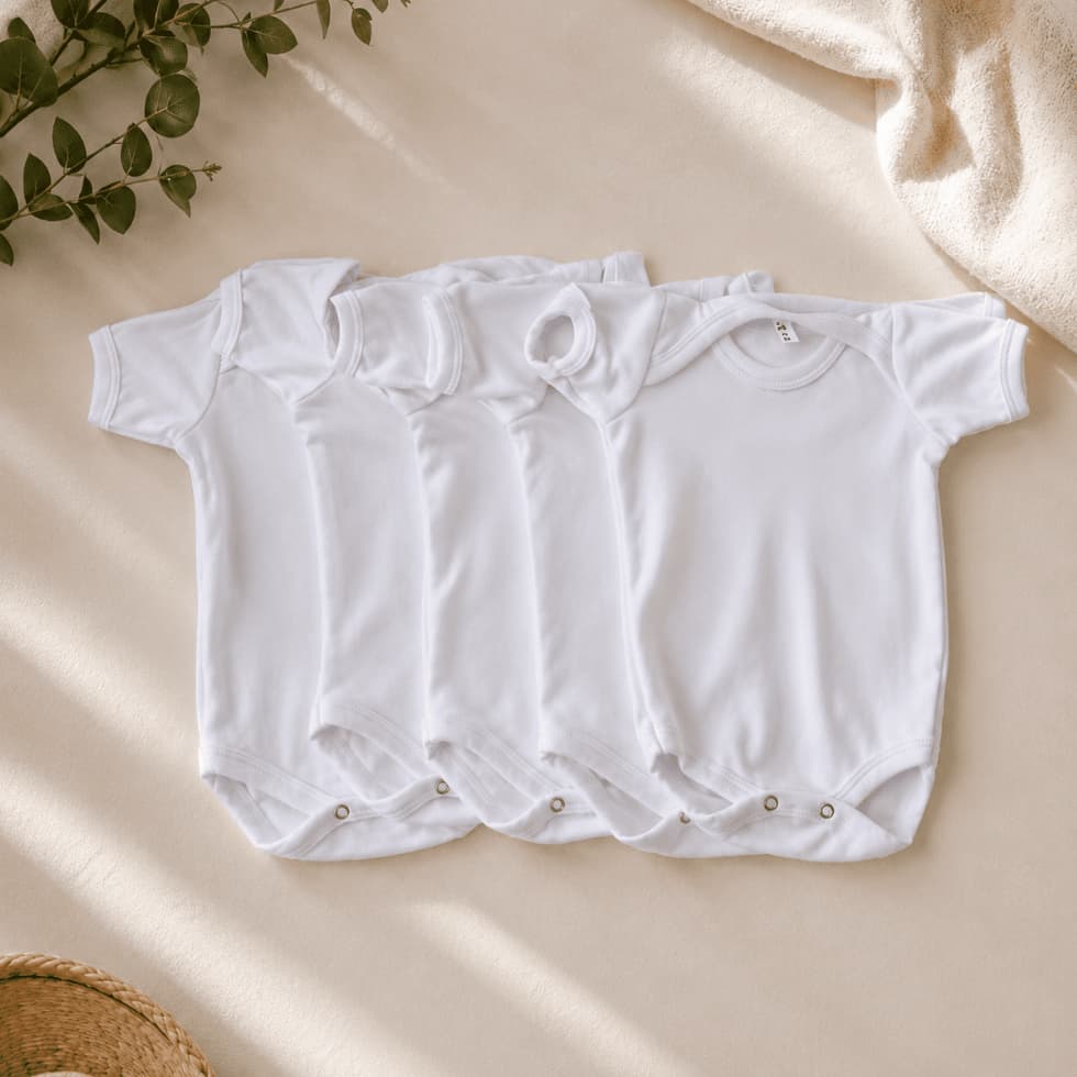 Kit 5 Bodys branco Bebê Manga Curta canelado unissex menino ou menina