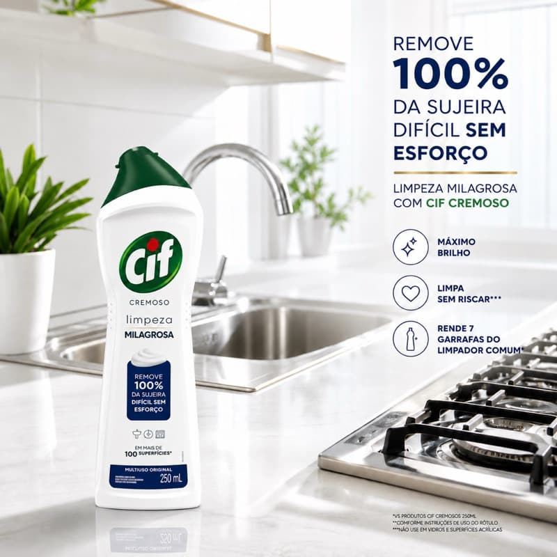 Cif Creme Limpador 250ml Multiuso Original Limpeza Pesada Cozinha Banheiro Inox Azulejo Gordura Desengordurante