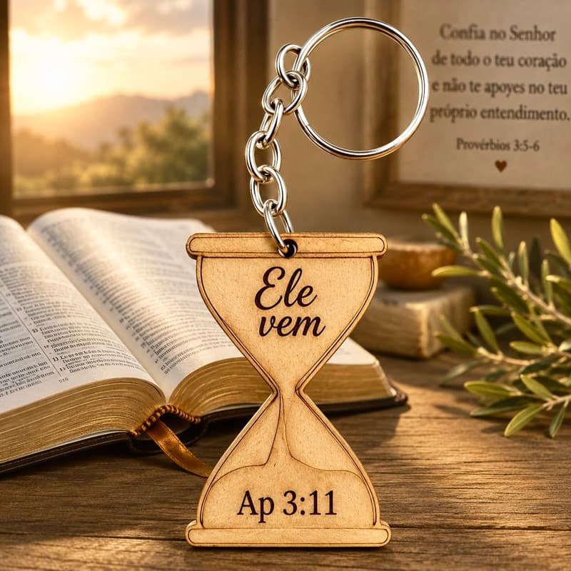 Kit Chaveiro AMPULHETA ELE VEM, para igreja, decoração, festa, lembrancinhas, artesanatos  em MDF